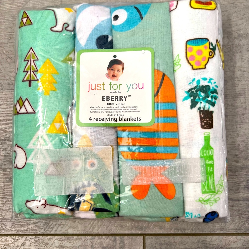 New 4pk 100% cotton Baby New Born Receiving / Swaddle Blankets